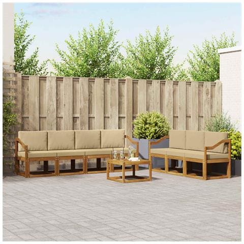 Set di divani da esterno con cuscino 8 pcs Naturale e Beige - Foto 2