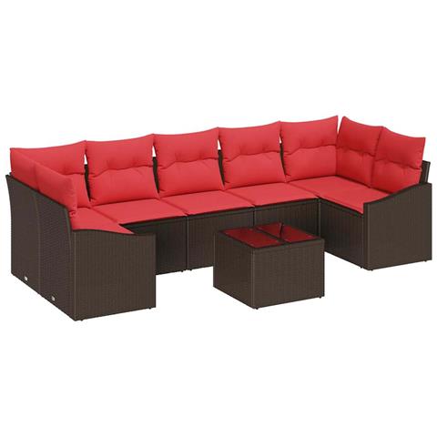 Set di divani 8 pz 7-Numero di posti Marrone e Rosso polyrattan - Foto 1