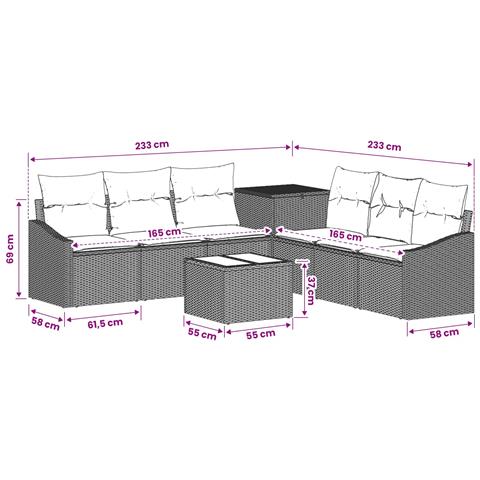 Set di divani 8 pz Nero Rattan sintetico e Acciaio - Foto 10