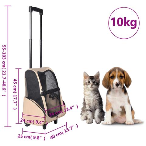 Trolley Trasportino per Animali Pieghevole Multifunzione Beige - Foto 7