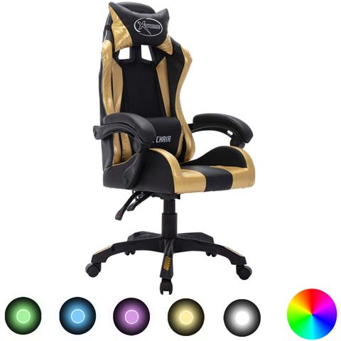 Sedia Da Gaming Con Luci A Led Rgb Oro E Nera In Similpelle - Foto 1