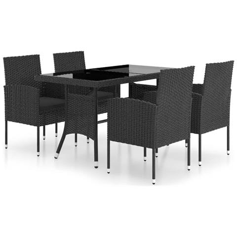Set Da Pranzo Da Giardino 5 Pz In Polyrattan Nero - Foto 1