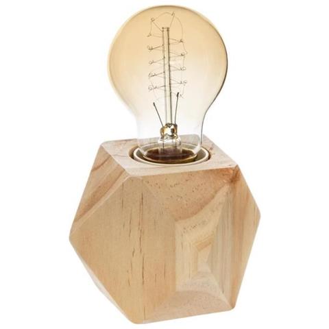 Lampada Con Base In Legno - E27 - 25 W - H. 8 Cm - Beige - Foto 1