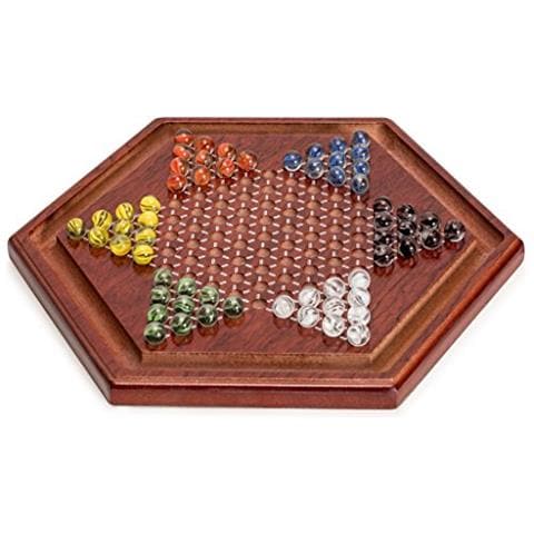 rts Set Da Gioco Da Tavolo Halma Per Dama Cinese In Legno - 13,6 Pollici - Con 60 Biglie Di Vetro Colorate Stile Petalo (14 Mm) - Classico Gioco Di Strategia - Foto 1
