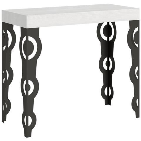 Consolle Allungabile 90x40/196 Cm Karamay Small Premium Telaio Antracite - Bianco Frassino - Foto 5