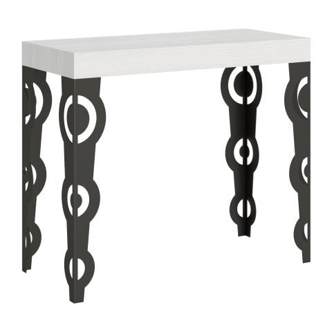 Consolle Allungabile 90x40/196 Cm Karamay Small Premium Telaio Antracite - Bianco Frassino - Foto 1