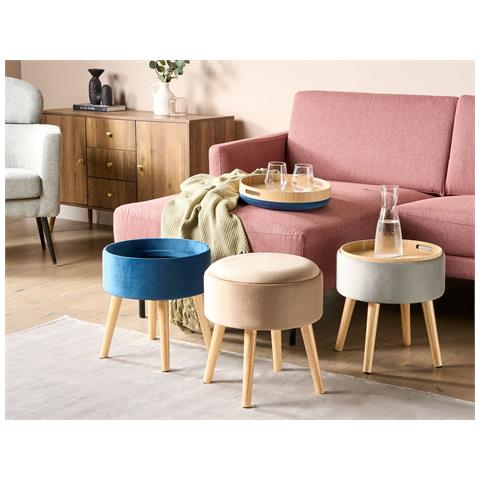 Sgabello Contenitore Neely Velluto Beige - Foto 1