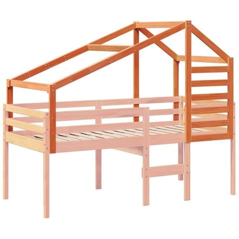 Tetto Letto Bambini Marrone Cera 188x82x113 Legno Massello Pino - Foto 3