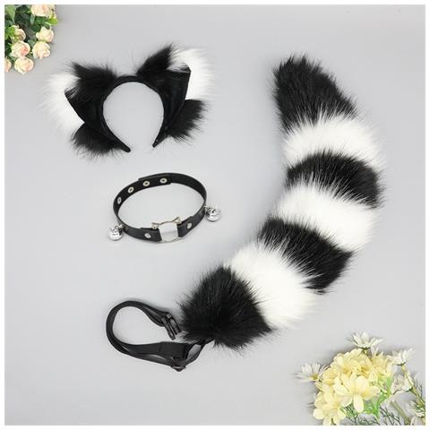 Set Di Orecchie E Coda Da Volpe Fatti A Mano, Accessori Per Cosplay Black&white - Foto 2