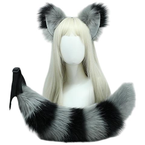 Set Di Orecchie E Coda Da Volpe Fatti A Mano, Accessori Per Cosplay Black&white - Foto 1