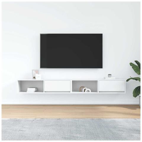 Mobili TV a Parete 2pz Bianchi 100x31x25,5 cm Legno Multistrato - Foto 9
