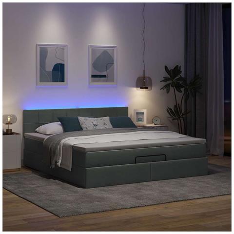 Pouf Letto Con Materasso E Led Grigio Scuro 180x200cm Tessuto - Foto 3