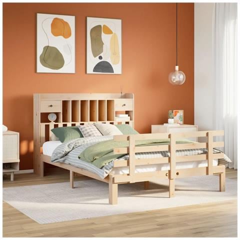 Letto Libreria Senza Materasso 140x190 Cm In Legno Di Pino - Foto 1
