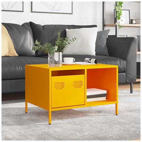 Tavolino Giallo Senape 68,5x50x43,5cm Acciaio Laminato A Freddo - Foto 3