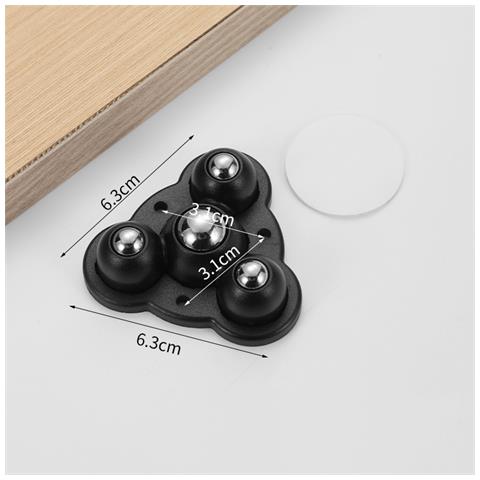 16 Rotelle Girevoli Autoadesive, 3+1 Sfere In Acciaio, Trasparenti, Capacità Di Carico Di 300 Kg (confezione Da 4) Black - Foto 2