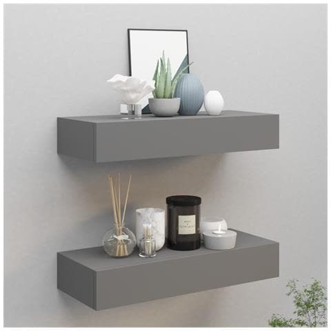 Scaffali Con Cassetti Da Parete 2 Pz Grigi 60x23,5x10 Cm Mdf - Foto 8