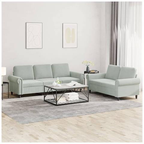 Set Di Divani 2 Pz Con Cuscini Grigio Chiaro In Velluto - Foto 7