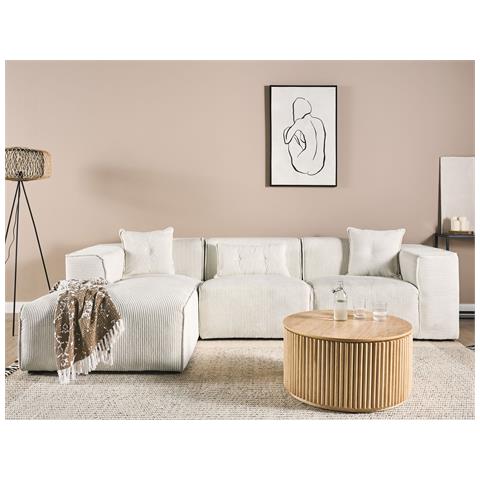 Divano Angolare 3 Posti Dolva Velluto A Coste Bianco Sporco Lato Destro - Foto 1