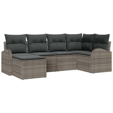 Set di divani da giardino 6 pezzi con cuscini grigio polyrattan, Divano da giardino 2 posti con storage e cuscini grigio polyrattan - Foto 1