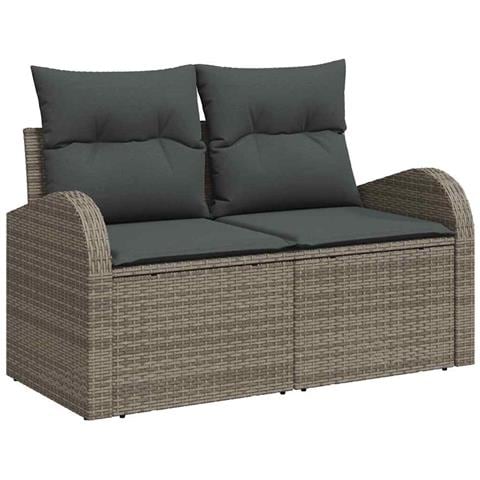 Set di divani da giardino 6 pezzi con cuscini grigio polyrattan, Divano da giardino 2 posti con storage e cuscini grigio polyrattan - Foto 2