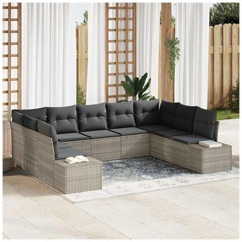 Set Divano da Giardino da 9 Pezzi con Cuscini in Rattan Polietilene Grigio Chiaro - Foto 2