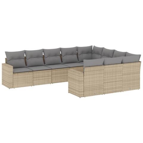 Set Divano da Giardino 10 pz con Cuscini Beige in Polyrattan - Foto 1