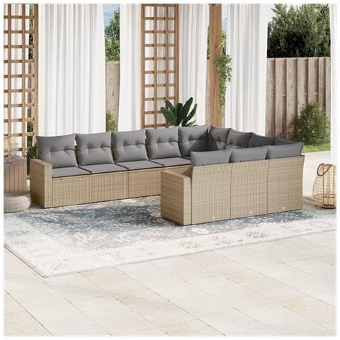 Set Divano da Giardino 10 pz con Cuscini Beige in Polyrattan - Foto 2