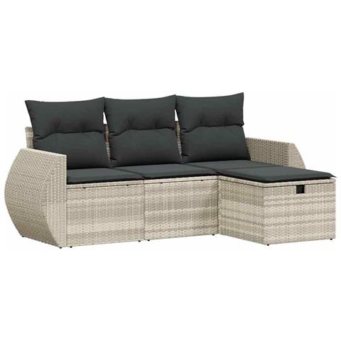 Set Divano da Giardino 4pz con Cuscini Grigio Chiaro Polyrattan - Foto 1