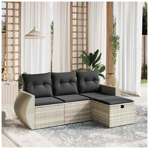Set Divano da Giardino 4pz con Cuscini Grigio Chiaro Polyrattan - Foto 2
