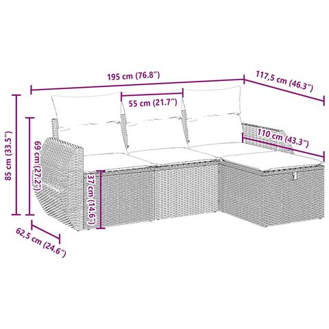 Set Divano da Giardino 4pz con Cuscini Grigio Chiaro Polyrattan - Foto 4