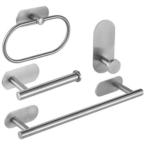 Set Di 4 Appendiabiti Da Bagno In Acciaio Inossidabile Senza Foratura Silver - Foto 1