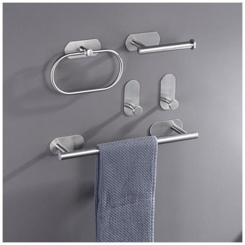 Set Di 4 Appendiabiti Da Bagno In Acciaio Inossidabile Senza Foratura Silver - Foto 2