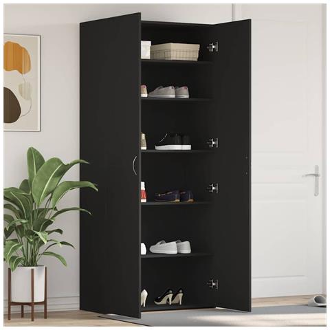 Mobile per scarpe Nero 80 x 35.5 x 180 cm Legno multistrato - Foto 2