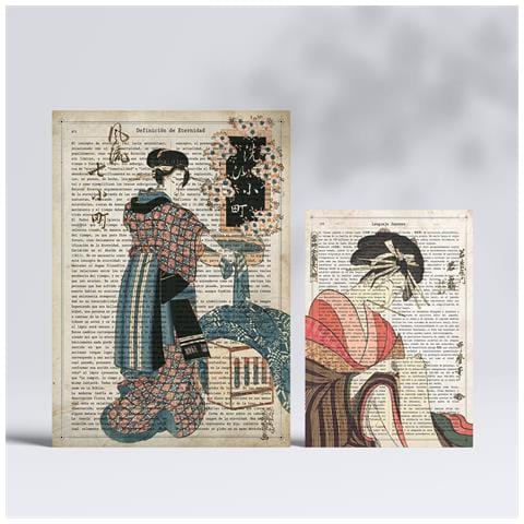 Set Di 6 Stampe Poster In Stile Cartaceo Vintage Giapponese Con Sfondi Di Enciclopedia Ukiyo E, Design D'interni Di Geishe Giapponesi A3 & A4 Senza Cornice - Foto 2