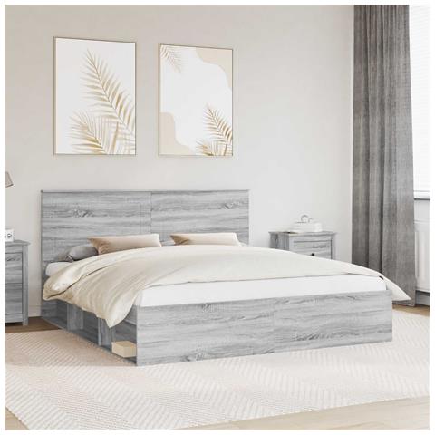 Struttura del letto Grigio Sonoma 200 x 200 cm Pino massello - Foto 2