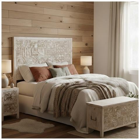Testiera In Legno Beige Intagliata A Mano 160x3x120h Cm - Foto 2