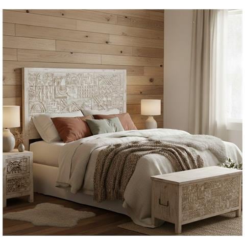 Testiera In Legno Beige Intagliata A Mano 160x3x120h Cm - Foto 7