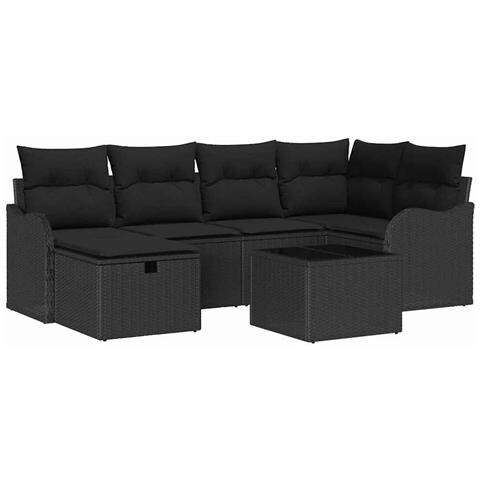 Set Divano da Giardino con cuscino 7 pcs Nero Poly Rattan - Foto 1