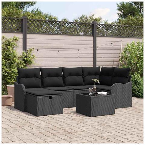 Set Divano da Giardino con cuscino 7 pcs Nero Poly Rattan - Foto 2