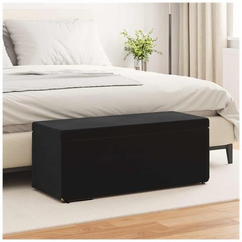 Pouf Nero 101 x 41 x 40 cm Velluto e Legno Ingegnerizzato - Foto 2