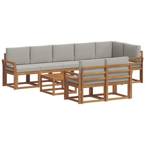 Set di divani da esterno 9 pcs Grigio Naturale e Chiaro - Foto 1