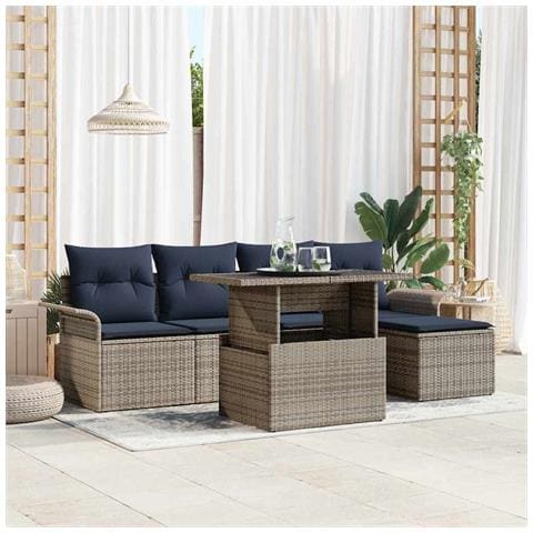 Set Divano da Giardino con cuscino 6 pcs Grigio polyrattan - Foto 2