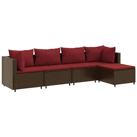 Set Divani da Giardino 5 pz con Cuscini Marrone in Polyrattan - Foto 1