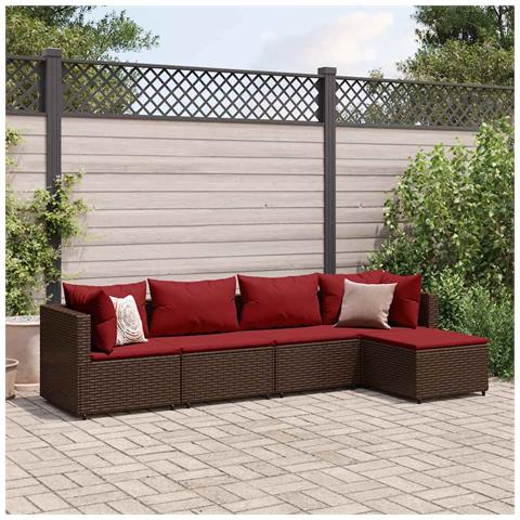 Set Divani da Giardino 5 pz con Cuscini Marrone in Polyrattan - Foto 2