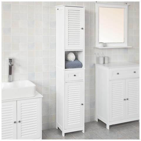Mobile Alto Da Bagno, Con 1 Cassetto E 2 Ante In Stile Tapparelle, bianco, A170cm, Frg236-w - Foto 1
