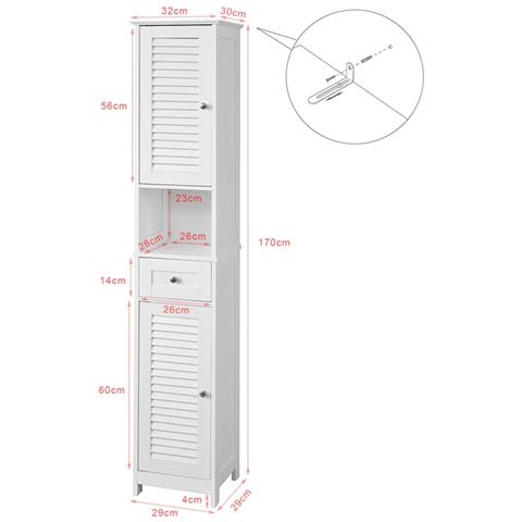 Mobile Alto Da Bagno, Con 1 Cassetto E 2 Ante In Stile Tapparelle, bianco, A170cm, Frg236-w - Foto 2