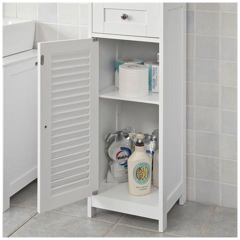 Mobile Alto Da Bagno, Con 1 Cassetto E 2 Ante In Stile Tapparelle, bianco, A170cm, Frg236-w - Foto 8