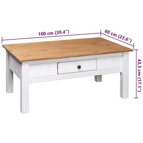 Tavolino Da Caffè Bianco 100x60x45cm Pino Massello Panama Range - Foto 2