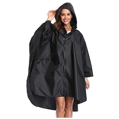 Linenlux Pioggia Poncho Cappotto Del Rivestimento Per Adulti Poncho Per La Pioggia Con Cappuccio Impermeabile Con Cerniera Esterna (nero) L - Foto 1