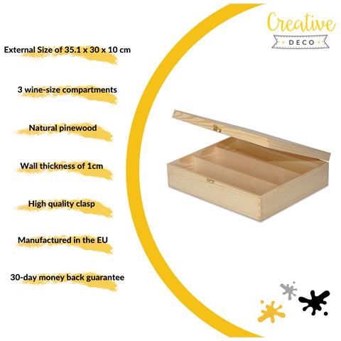 Scatola In Legno Vino | 3 Bottiglie | 35,1 X 30 X 10 Cm | Divisori Rimovibili | Coperchio E Serratura | Cassetta Confezione Perfetta Per Decoupage Stoccaggio Decorazione O Come Regalo - Foto 2